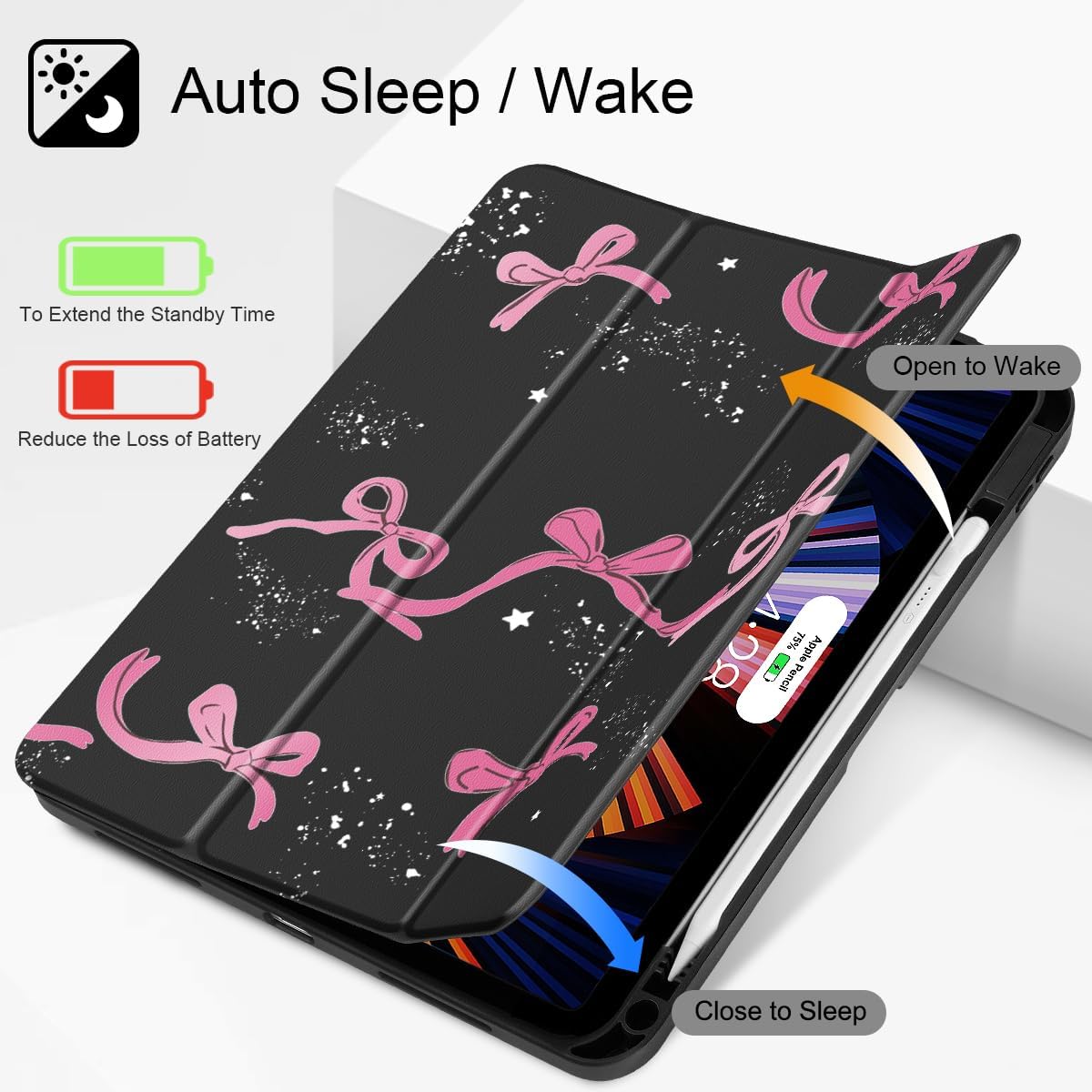 Tuiklol Case for iPad 11 inch (A16 Chip) 2025 11th Generation/iPad 10.9 inch 2022 10th Gen, Buit in Pencil Holder with Shockproof Cover Clear Transparent Back Shell Auto Wake/Sleep, Bow