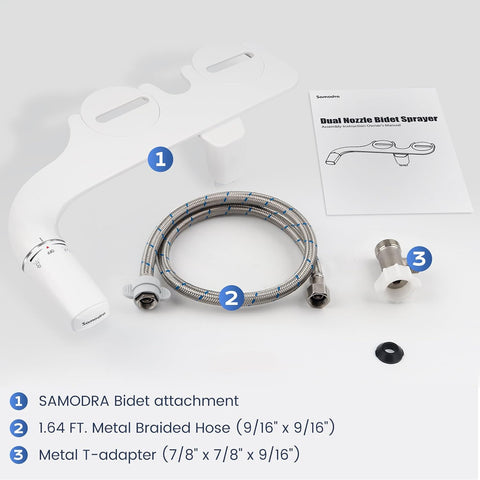 SAMODRA Ultra-Slim Hygienic Bidets Attachment for Existing Toilets - Adjustable Fresh Water Pressure Dual Nozzle (Frontal & Rear Wash) Easy to Install, Silver