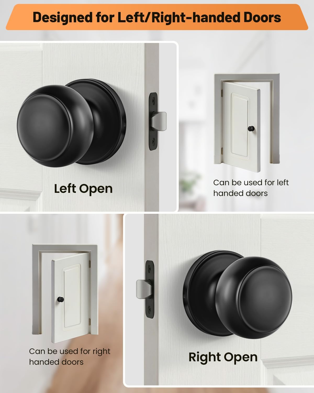 Black Door Knobs, 8 Pack Passage Door Knobs Interior