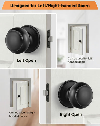 Black Door Knobs, 8 Pack Passage Door Knobs Interior