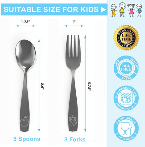 CHILLOUT LIFE Kids Silverware Set, Stainless Steel Utensils, 6-Piece
