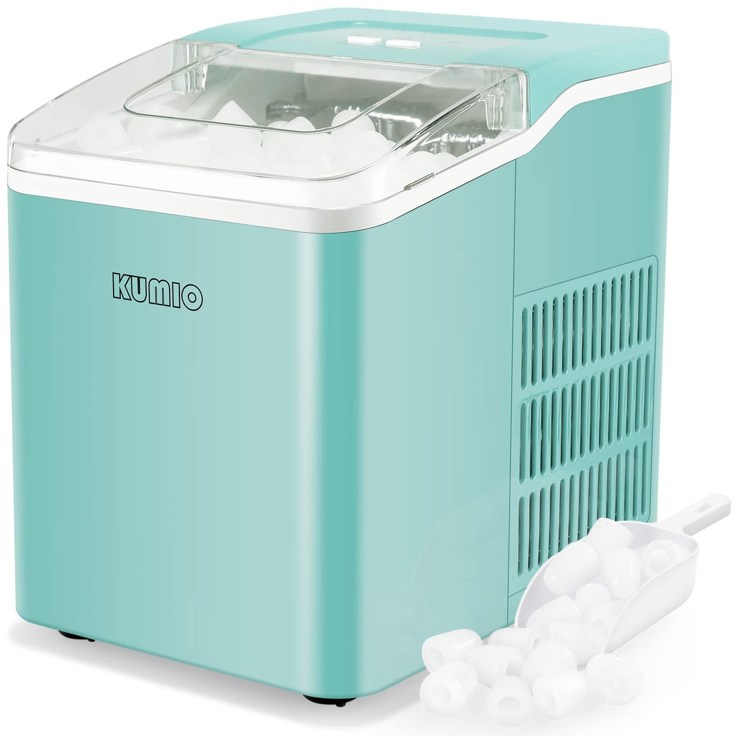 KUMIO Ice Makers Countertop, 9 Bullet Ice Ready in 6-8 Mins, 26.5 lbs/24 hrs, Self-Cleaning Ice Maker, Portable Ice Machine with Ice Scoop & Basket, Blue