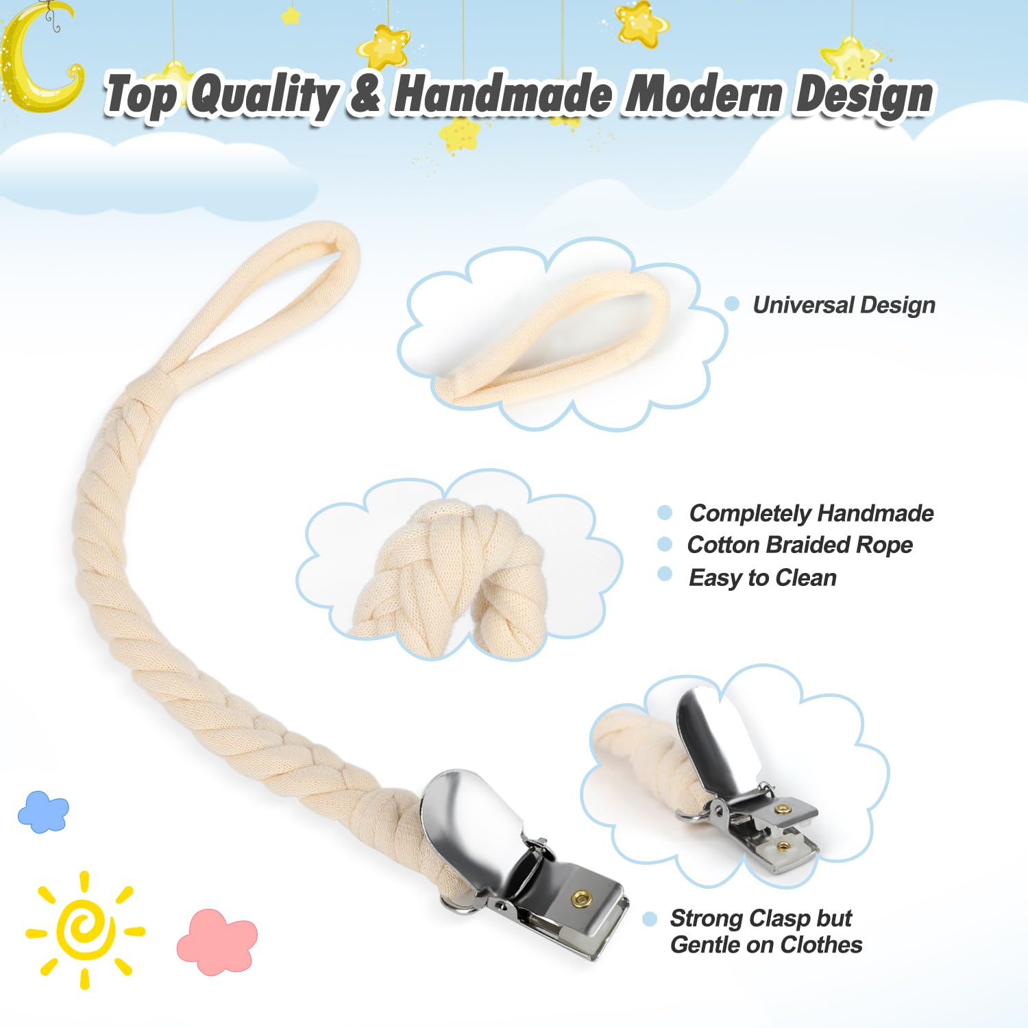 POKIPAW Pacifier Clip for Boys and Girls,6 Pack Baby Pacifier Holder Leash