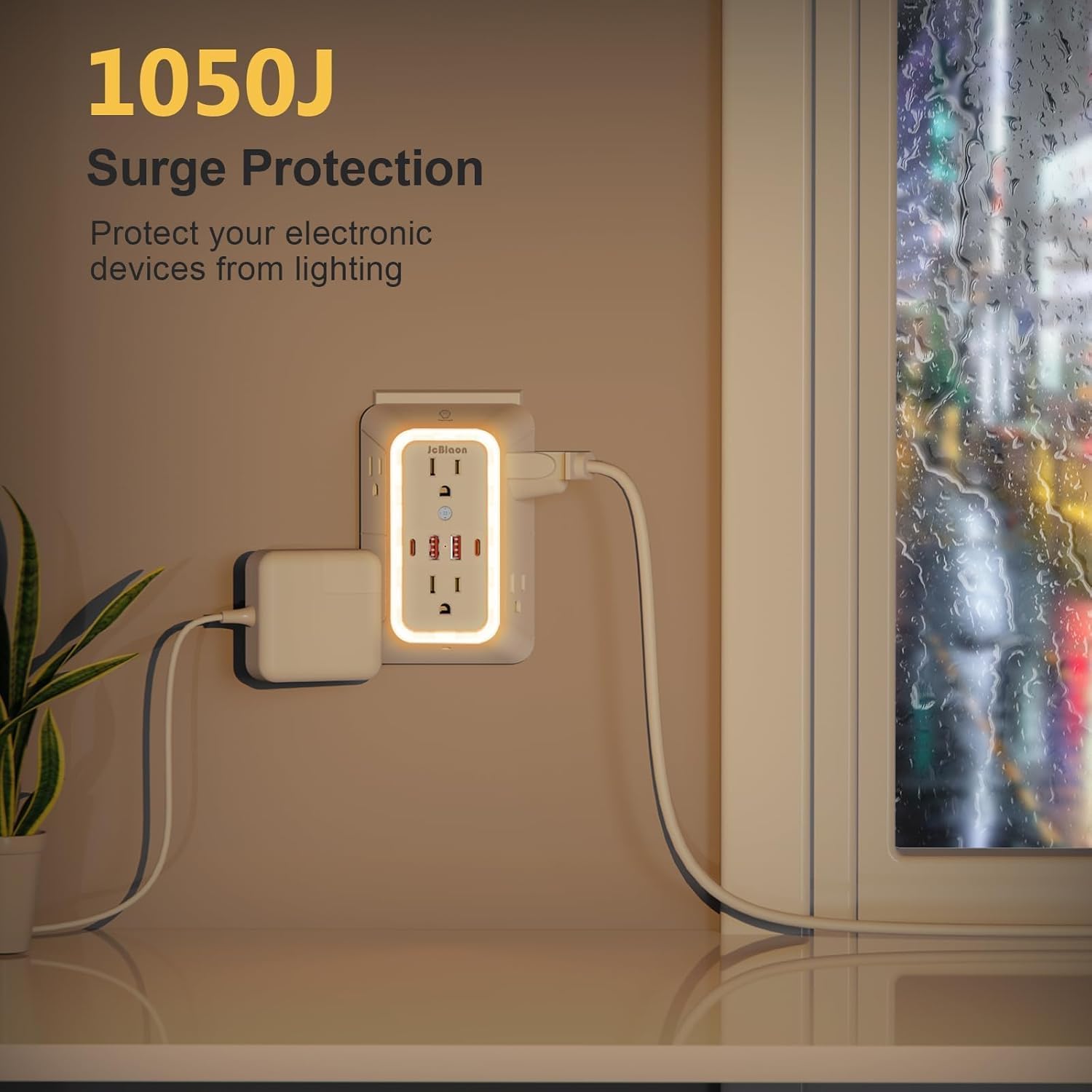 Outlet Extender with Night Light, Multi Plug Outlet Surge Protector,6 Outlet Splitter with 4 USB Outlet (2 USB A,2 USB C) 3 Sided Multi Plug Wall Adapter Power Strip for Home Travel Office 2 Pack