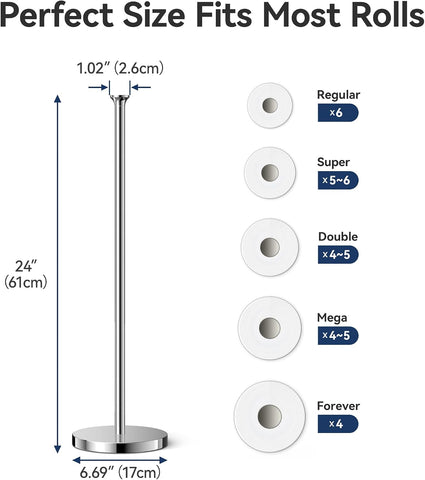Toilet Paper Holder Stand(with Reserve Function), Free-Standing Spare Rolls Storage Holder, Stainless Steel, Modern Design
