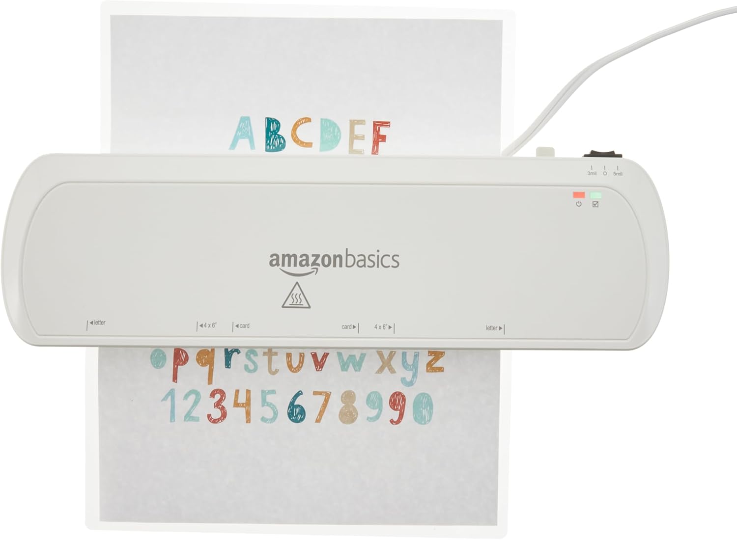 Amazon Basics 9-Inch Thermal Laminator Machine with Quick Warm-Up, 2 Heat Settings, Jam Release for Documents and Photos, White
