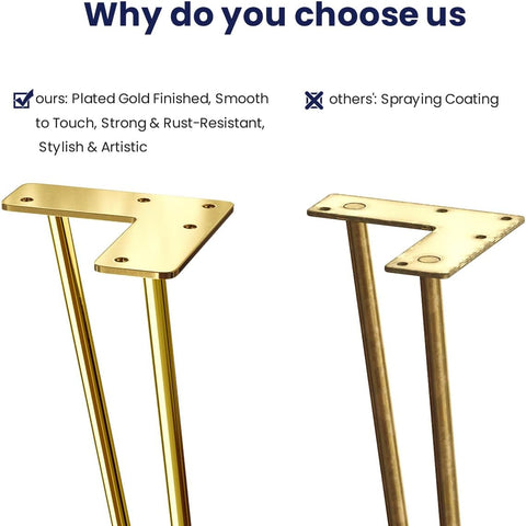 SMARTSTANDARD 12 Inch Hairpin Furniture Legs, Gold Set of 4PCS