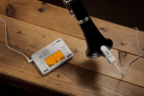 Korg TM-70C Tuner and Metronome w/ Contact Mic, Sound Out Mode, Transpose Mode, and Chromatic Mode - White