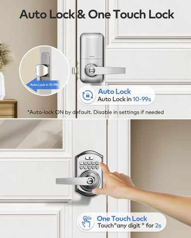 TEEHO TE004 Keyless Entry Door Lock Handle with Keypad, Satin Nickel