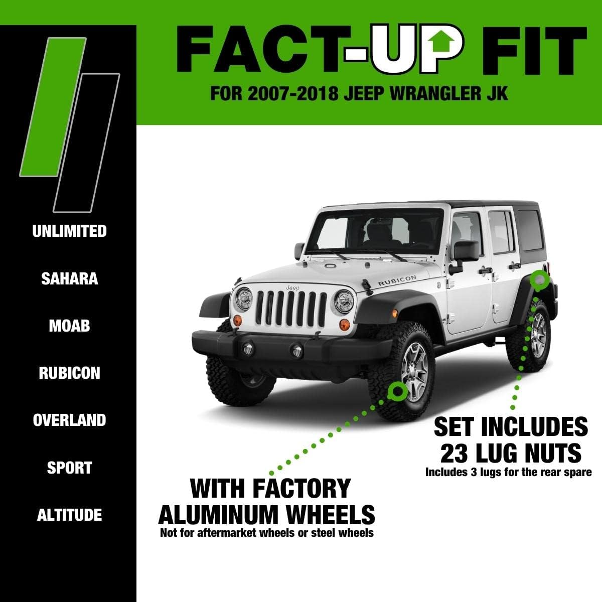DPAccessories Lug Nuts Compatible with 2007-2018 Jeep Wrangler JK | Black OEM Style | Factory Aluminum Wheels Only | Set of 23 Wheel Nuts | DWRA2F-BK/023
