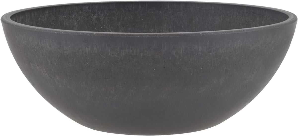 PSW Pot Collection M30DC 12-inch Plastic/Stone/Wood Composite Low Bowl Planter – No Drainage Hole (Drillable), Shallow Indoor/Outer Pot for Succulents, Bonsai, Fairy Gardens, Herbs, Dark Charcoal