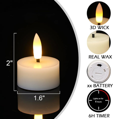 GenSwin Real Wax Flameless Tealight Candles Battery Operated Timer Ivory
