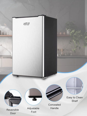 KRIB BLING 3.2 Cu.ft Upright Freezer Compact Mini Freezer with Removable Shelves for Bedroom, Office, Kitchen, Dorm,Silver