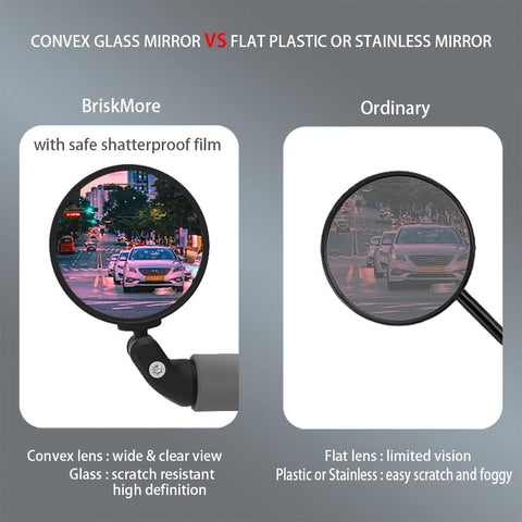BriskMore Bike Mirrors,Bike Bar End Mirror, HD Glass Convex Lens Bicycle Rearview Mirror, Safe Cycling Rearview Mirror, Easy to Install