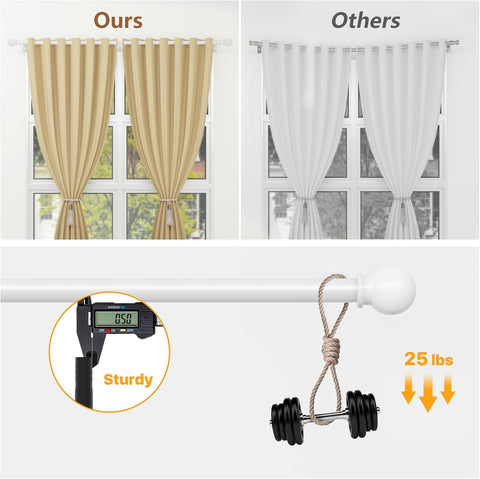 White Curtain Rods for Windows 28 to 48 Inch, Heavy Duty Curtain Rod Set with Brackets, Decorative Adjustable Curtain Rods for Bedroom, Living Room, 5/8" Metal Drapery Rod