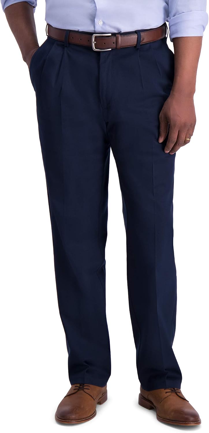 Haggar Men’s Classic Fit Iron Free Premium Khaki Pleat Front Casual Pant