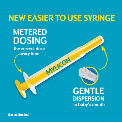 MYLICON Infant & Baby Gas Relief Drops, Dye-Free, 1 Oz (2 Pack) New Syringe