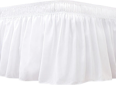 Wrap Around Bed Skirt King Size 15 Inch Drop-Elastic Dust Ruffle White
