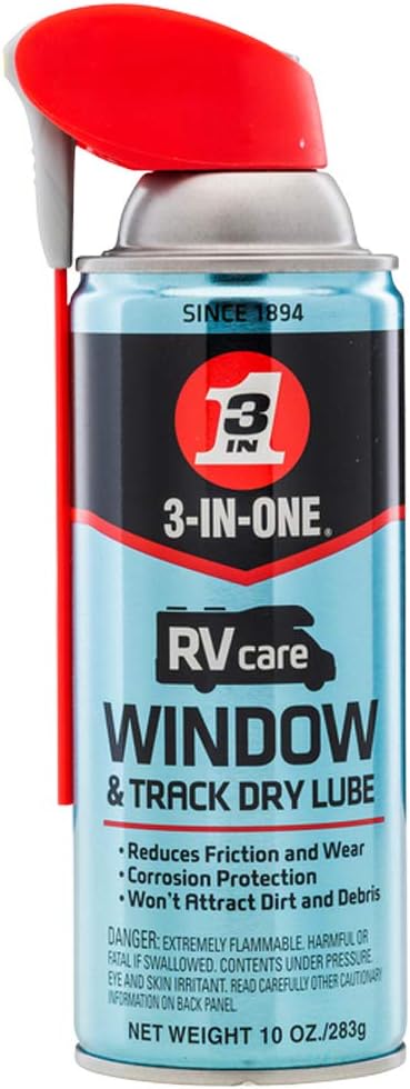3-IN-ONE RVcare Window & Track Dry Lube with SMART STRAW SPRAYS 2 WAYS, 10 OZ