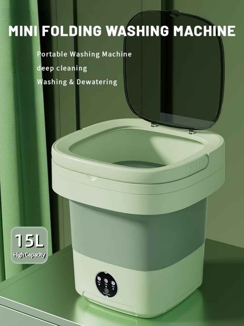 Portable washing machine, Mini Washer,15L upgraded large capacity foldable Washer.Deep cleaning of underwear, baby clothes and other small clothes.Suitable for apartments, dormitories, hotels.(Green)
