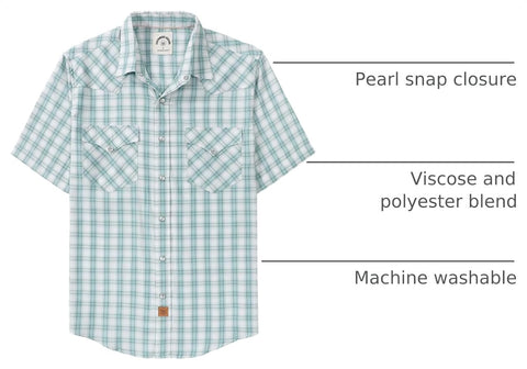 Dubinik® Viscose Made from Bamboo Mens Short Sleeve Shirts Plaid Shirt Western Cowboy Pearl Snap Casual Plaid Shirts for Men