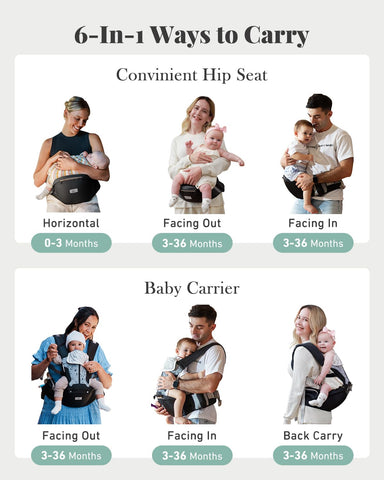 MOMTORY Safety-Certified 6-in-1 Baby Carrier Newborn to Toddler, Black