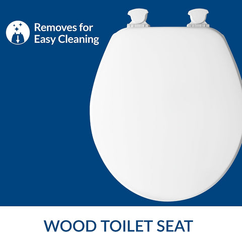 CHURCH Toilet Seat, Easy Clean Hinges Release for Deep Cleans, Durable Enameled Wood Seat, Round, White