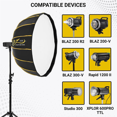 Glow EZ Lock 25" White Beauty Dish Softbox, Quick Release Bowens Mount Softbox with Removable Diffusers, Eggcrate Grid, Deflection Disk, Storage Bag & 1-Year Warranty