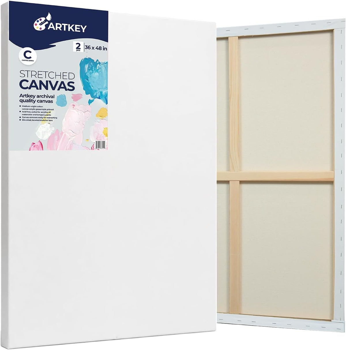 Large Canvases for Painting 36x48 Inch 2-Pack, 12.3 oz Triple Primed Acid-Free 100% Cotton Stretched Canvas, Blank Large Canvas for Oil Paint Acrylics Pouring & Wet Art Media