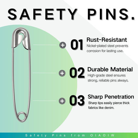 350 Pack Silver Safety Pins for Clothes 5 Assorted Sizes Strong Heavy Duty