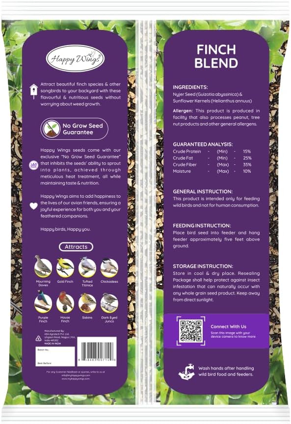 Happy Wings 5 LB Finch Blend Bird Food Mix, Thistle Seed & Sunflower Kernel