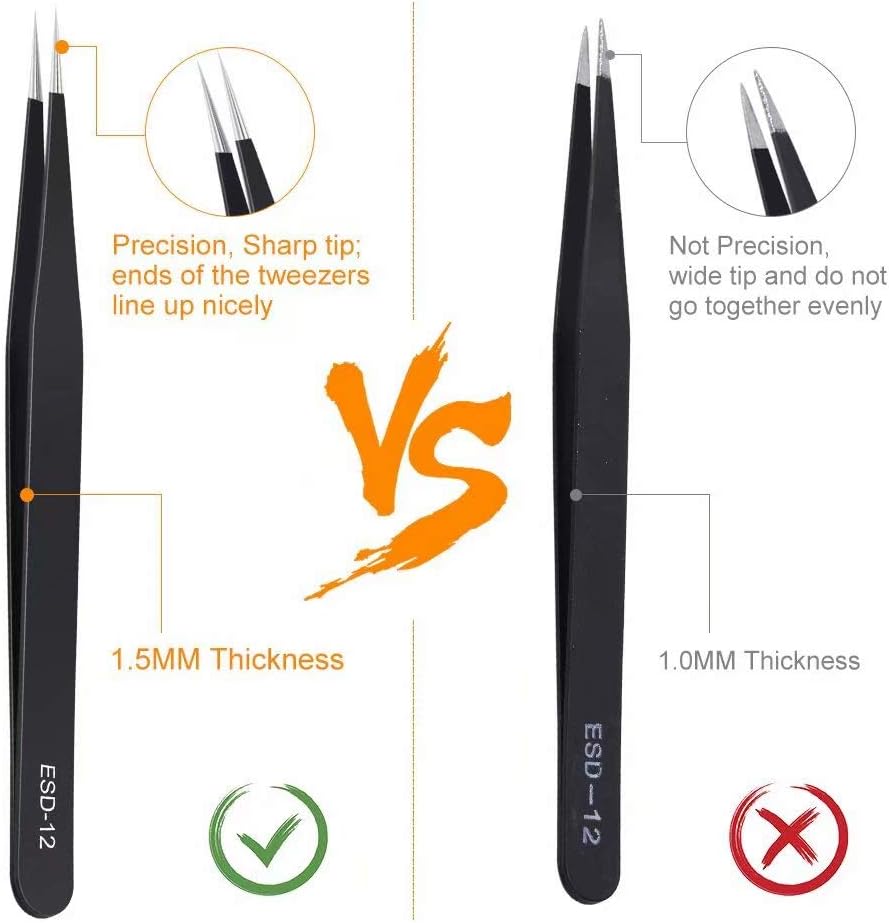 6PCS Precision Tweezers Set, Upgraded Anti-Static Stainless Steel Tweezers