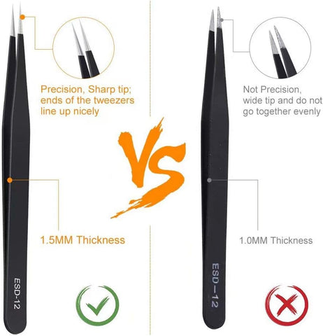 6PCS Precision Tweezers Set, Upgraded Anti-Static Stainless Steel Tweezers