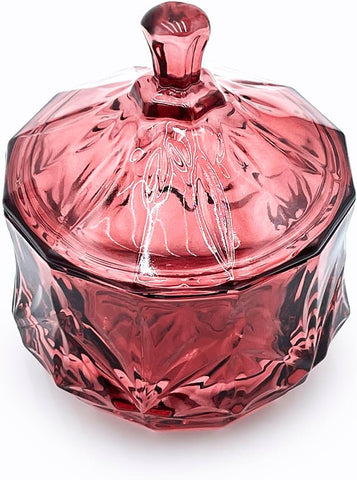 Glass Candy Cookie Jar,Small Crystal Chrismas Candy Dish with Lid,Dark Feminine Decor,Vanity Bathroom Organizer(Magenta)