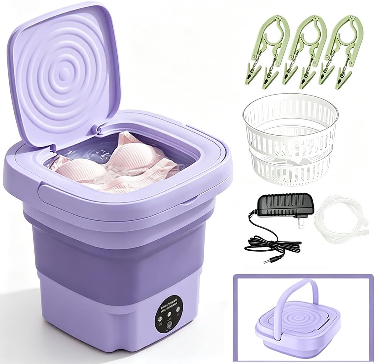 [Foldable Washing Machine] 2.38gal High Capacity Mini Washer with 3 Modes Deep Cleaning Half Automatic Washt, Foldable Washing Machine with Soft Spin Dry for Socks, Clothes, Towels, Delicate Items