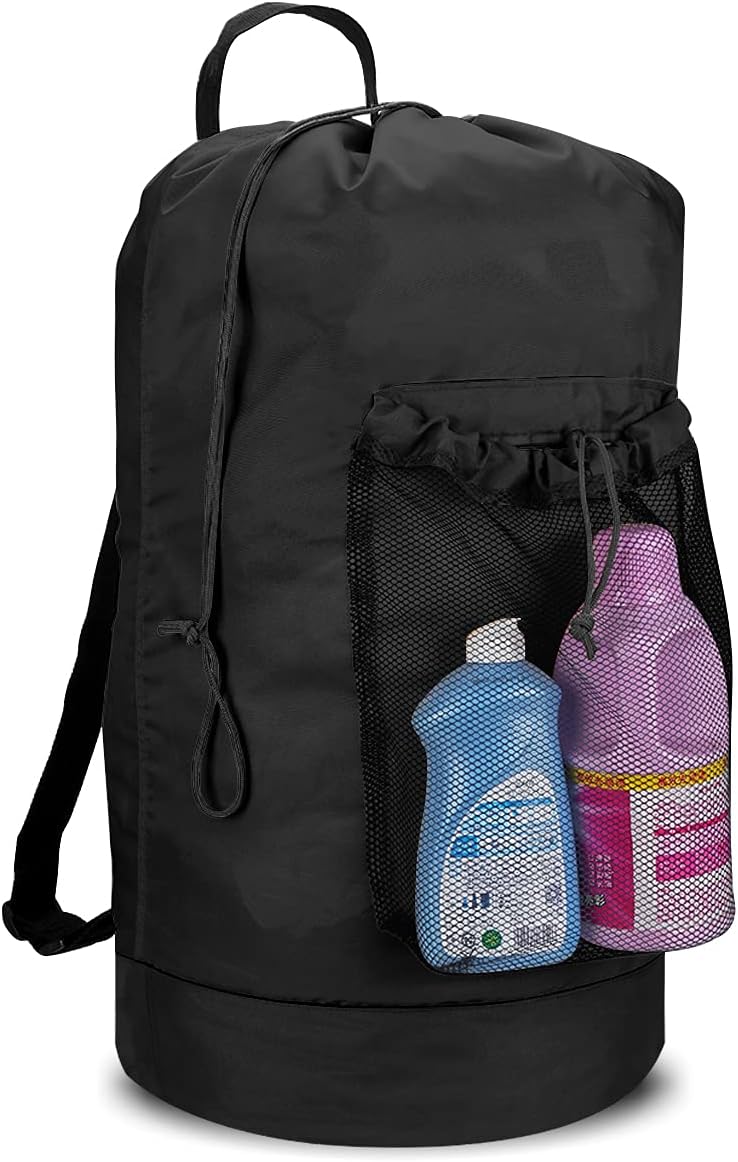 Dalykate Backpack Laundry Bag, 115L Large Hamper with Shoulder Straps, Drawstring Closure, Mesh Pocket, Black