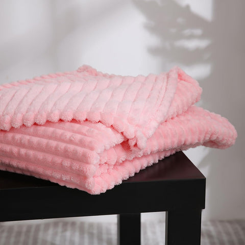 Puncuntex Fleece Throw Blanket Light Pink 50"×60" with Square Grid Design
