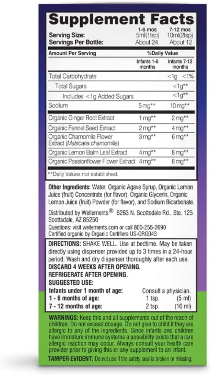 Wellements Organic Nighttime Gripe Water Colic Gas & Fussiness 1 Month+