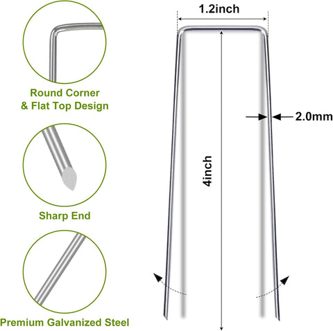 Whonline 75 Pack Landscape Staples 4 Inch, 12 Gauge Garden Stakes