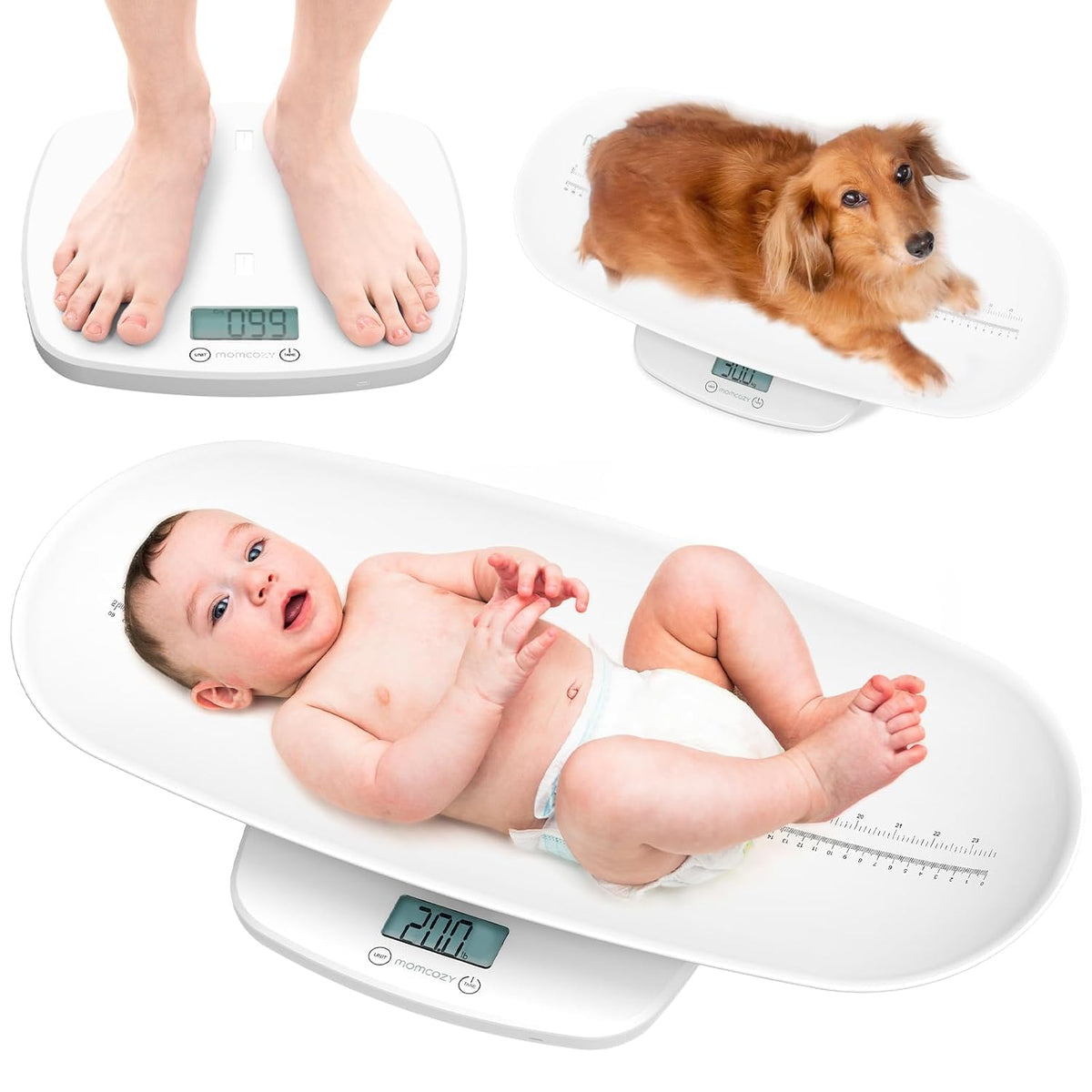 Momcozy Baby Scale, Weight, Height and Weighted Feeds, Removable Tray,