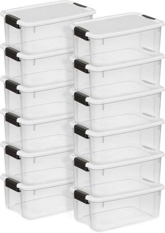 Sterilite Ultra Latch Box with Lids for Home and Office, 18 Quart, 12-Pack