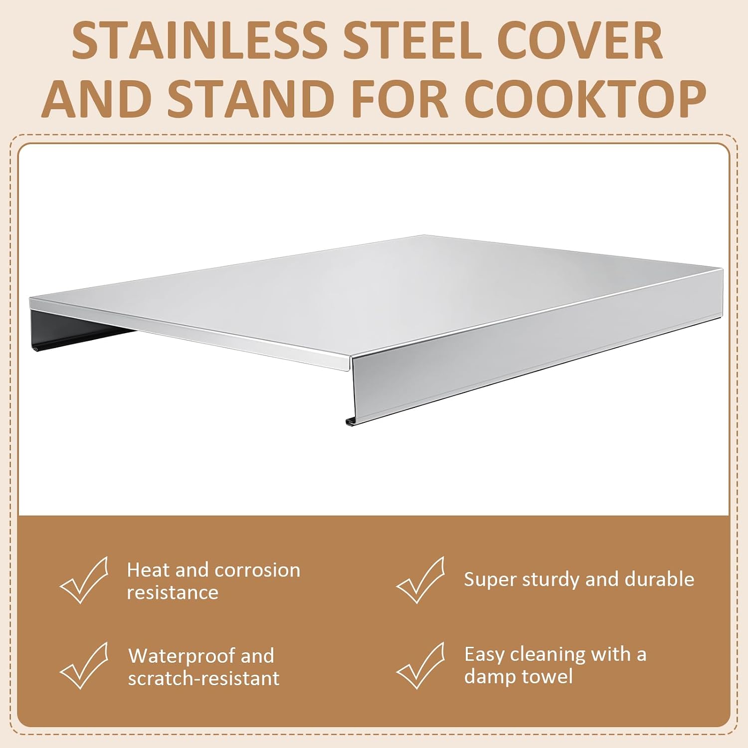 Therwen Stainless Steel Gas Stove Top Cover Noodle Board Cooktop Cover Large Electric Stove Burner Covers Provides Extra Work Counter, 30'' x 22'' x 2.5'' (Silver)