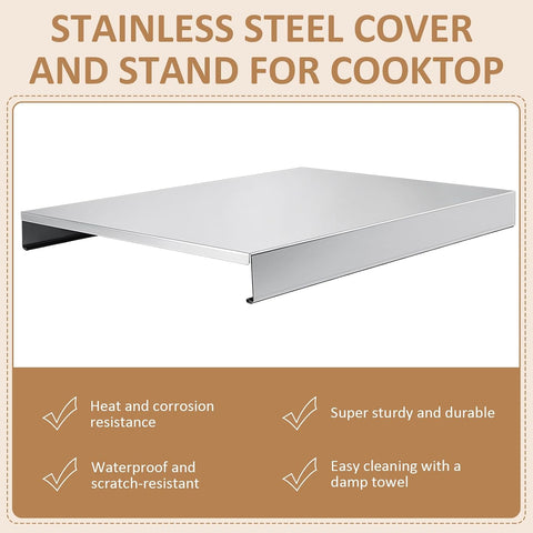 Therwen Stainless Steel Gas Stove Top Cover Noodle Board Cooktop Cover Large Electric Stove Burner Covers Provides Extra Work Counter, 30'' x 22'' x 2.5'' (Silver)