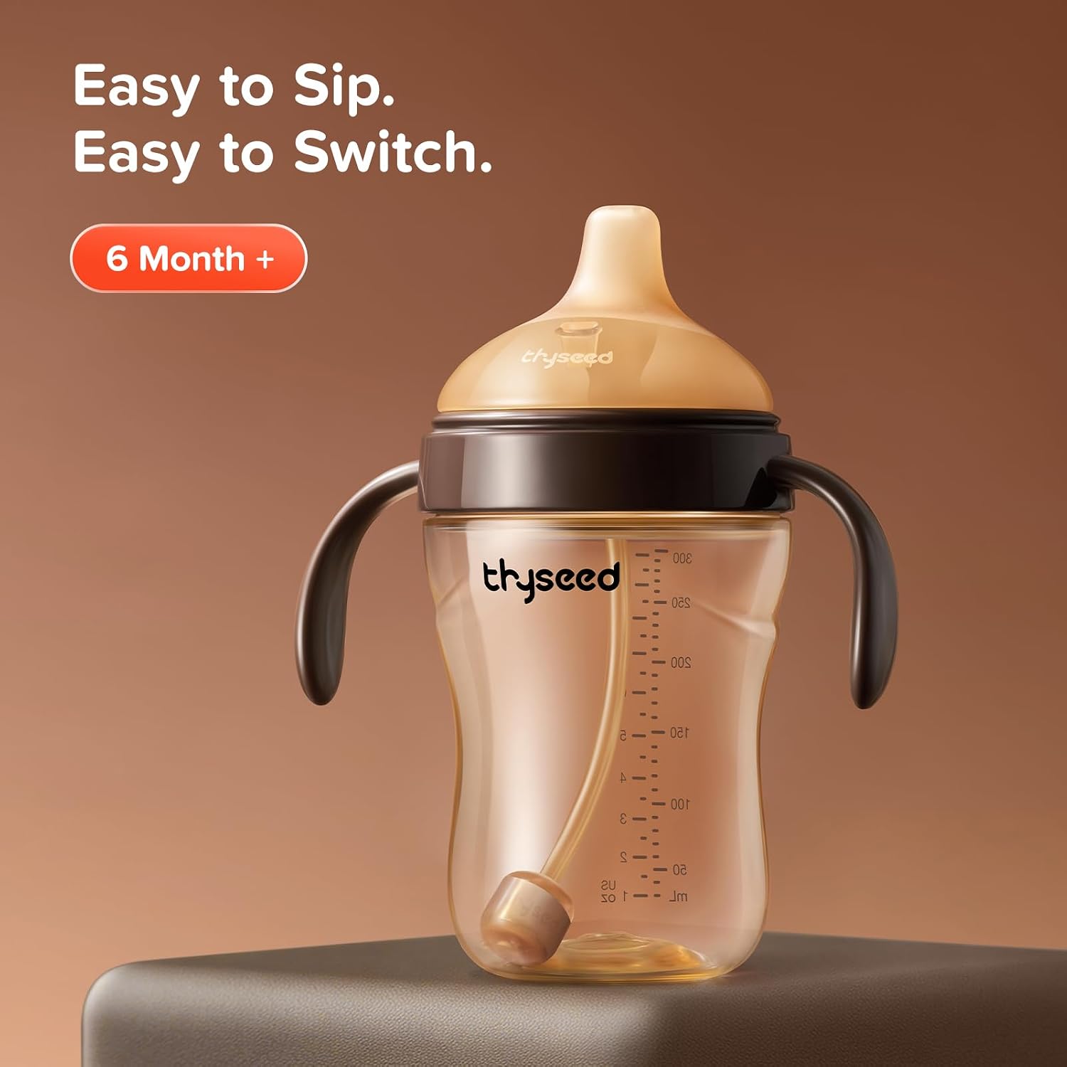 Thyseed Spill-Proof Weighted Straw Sippy Cup, Baby Transition Trainer, Soft Silicone Spout, BPA-Free, 6m+, 10 oz, 2 Pack