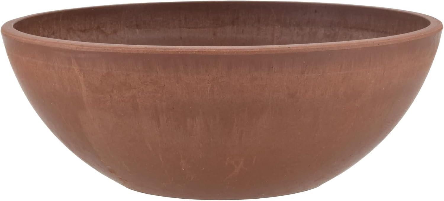 PSW Pot Collection M30DC 12-inch Plastic/Stone/Wood Composite Low Bowl Planter – No Drainage Hole (Drillable), Shallow Indoor/Outer Pot for Succulents, Bonsai, Fairy Gardens, Herbs, Dark Charcoal