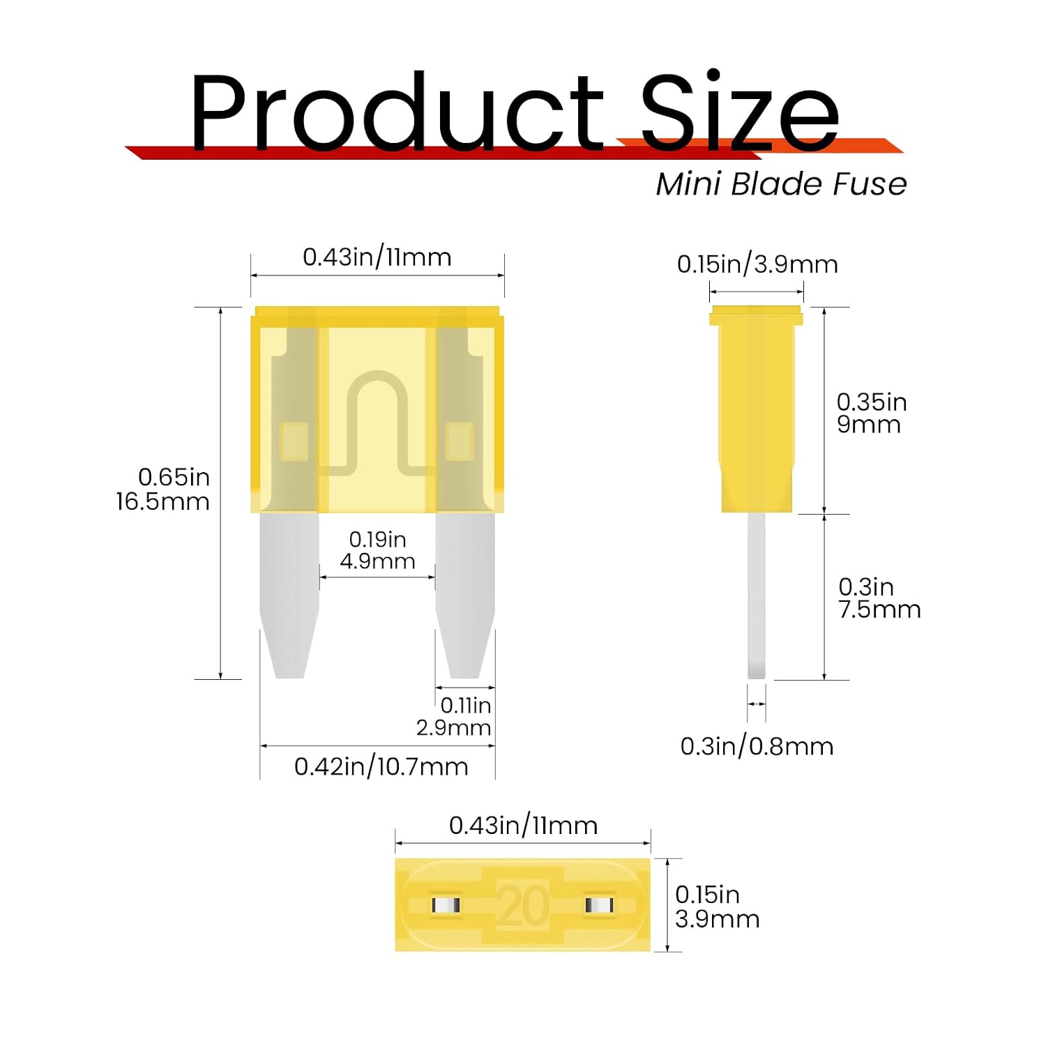 (25Pcs) 20 Amp Mini Car Fuses, 20A Automotive Fuses, Blade Fuse for Car/RV/Truck/SUV/Motorcycle/Boat