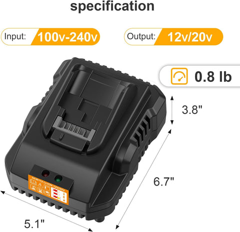 20v Max Battery Replacement for Dewalt Battery 5.0Ah with DCB112 Battery Charger Station for DCB200 DCB120 Black