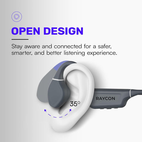 Raycon Bone Conduction Headphones Bluetooth - Open Ear Running Headphones, Sweat & Water-Resistant Earbuds with Mic for Sports & Workouts, 13hr Playtime (Purple)