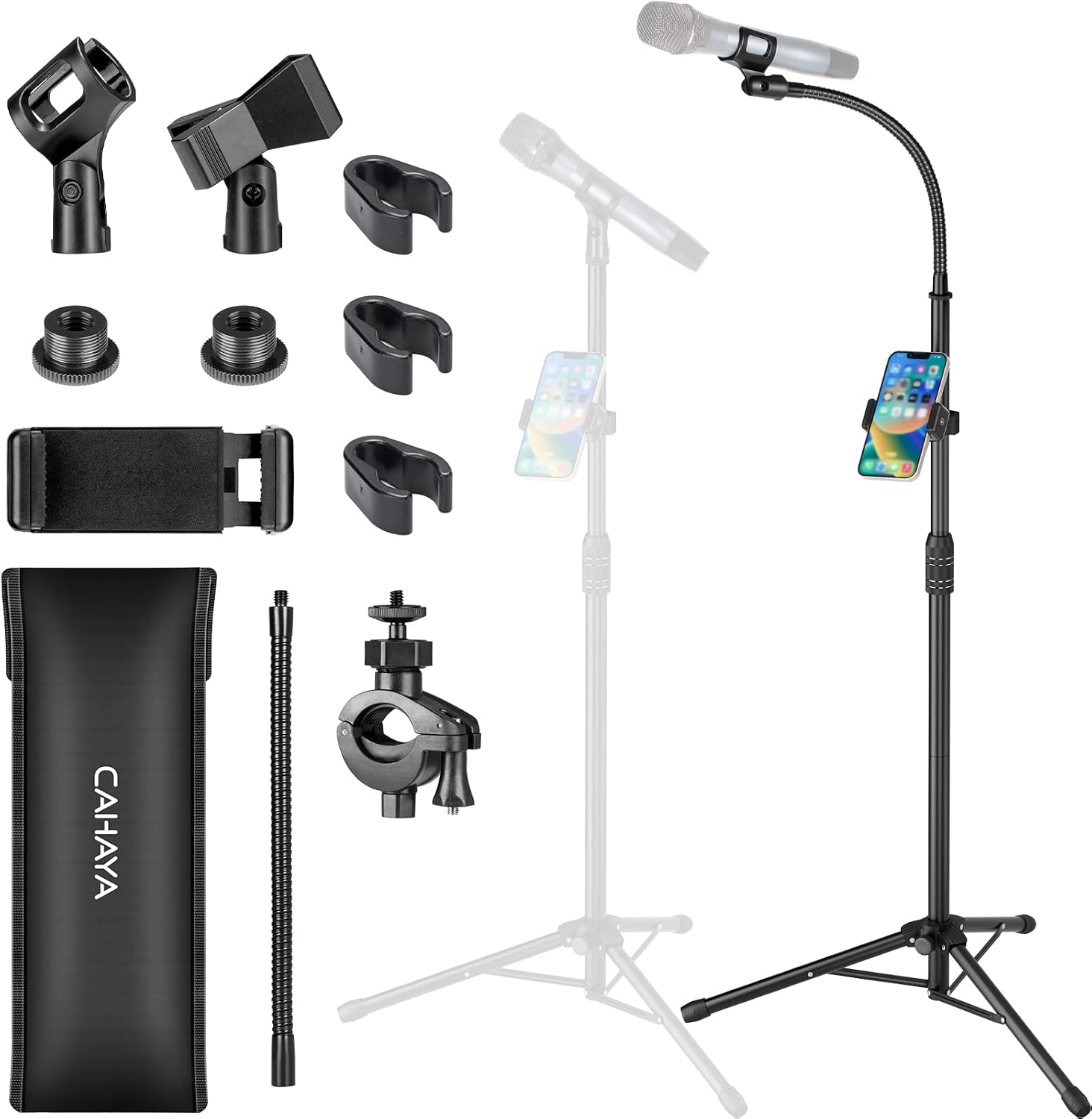 CAHAYA Mic Stand Dual-use Floor Microphone Stand Gooseneck Phone Holder