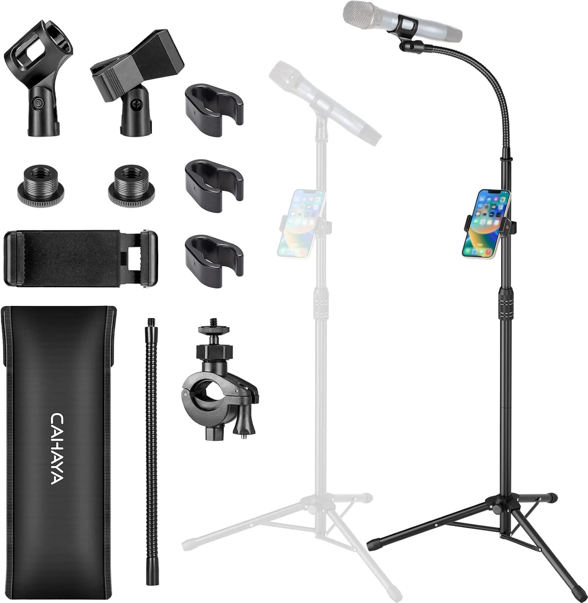 CAHAYA Mic Stand Dual-use Floor Microphone Stand Gooseneck Phone Holder